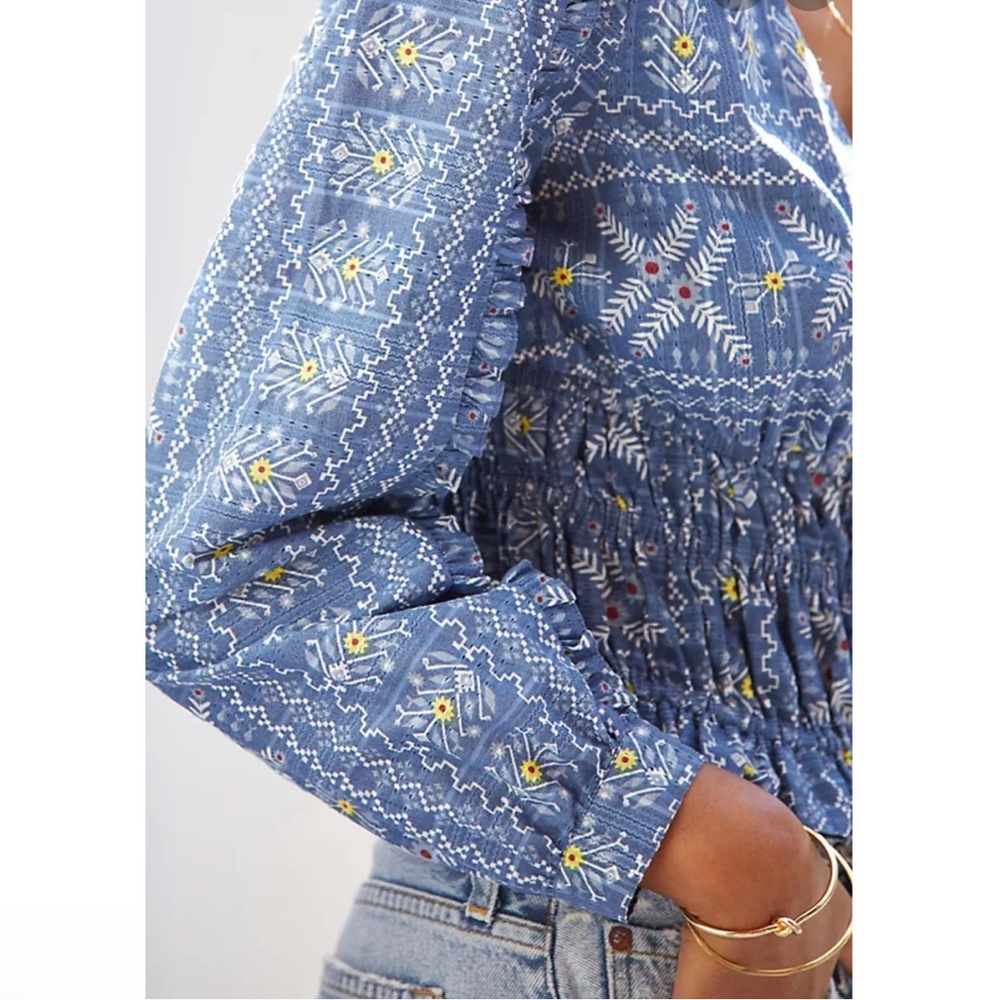 NWT let me be embroidered smocked blouse anthro - Picture 1 of 7
